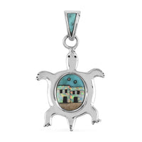 SANTA FE Style 0.35 ctw Turquoise and Multi Gemstone Turtle Pendant in Sterling Silver