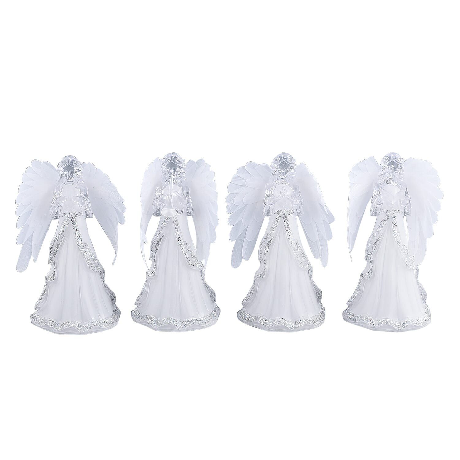 Set of 4 Angle Holding Harp, Reading the Bible, Gesture of Prayer and Blowing Trumpet with Multi Color Changing Light