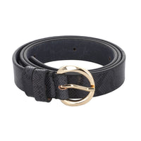 PASSAGE Black Genuine Leather Snake Foil Print Belt - S/M (L42"xW1.1")