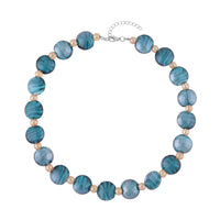 Blue Color Murano Glass and Champagne Glass Beaded Necklace 20-22 Inches in Silvertone
