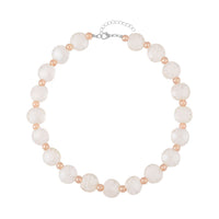 Blue Color Murano Glass and Champagne Glass Beaded Necklace 20-22 Inches in Silvertone