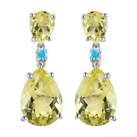 Ouro Verde Quartz and Malgache Neon Apatite Dangle Earrings in Platinum Over Sterling Silver 11.15 ctw