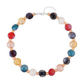 Blue Color Murano Glass and Champagne Glass Beaded Necklace 20-22 Inches in Silvertone - Sticky add to cart bar