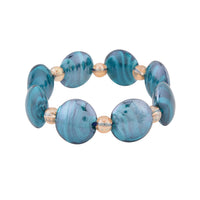 Blue Color Murano Glass and Champagne Glass Beaded Stretch Bracelet
