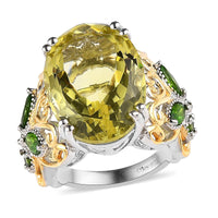 Ouro Verde Quartz and Natural Chrome Diopside Ring in Vermeil YG and Platinum Over Sterling Silver 12.85 ctw