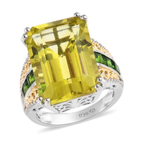 Ouro Verde Quartz and Natural Chrome Diopside Ring in Vermeil YG and Platinum Over Sterling Silver 14.90 ctw