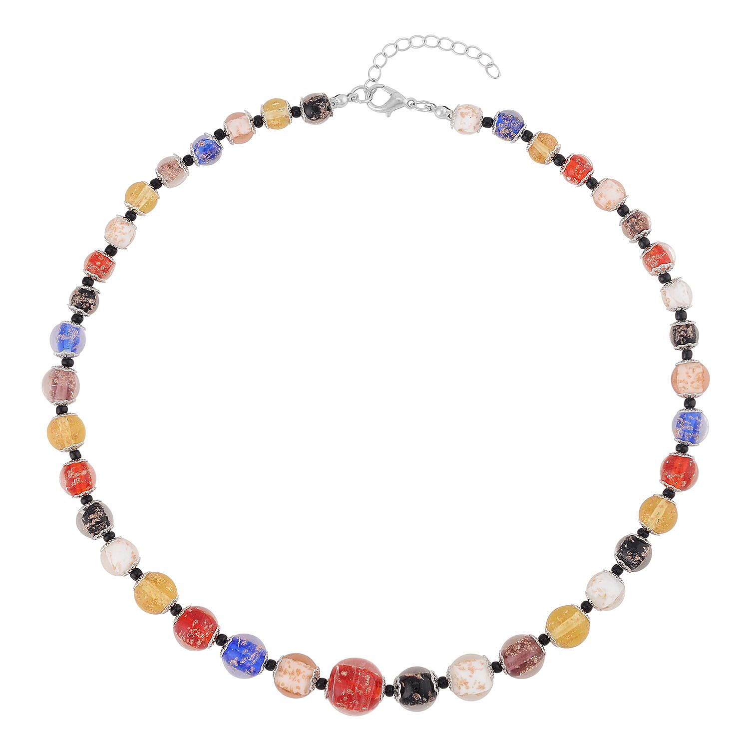 Blue Color Murano Glass Beaded Necklace 20-22 Inches in Silvertone