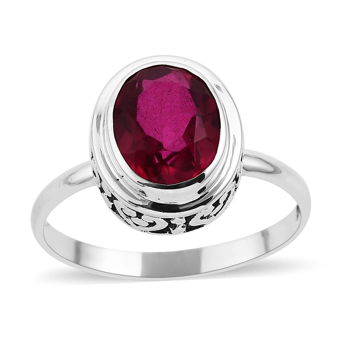 Bali Legacy Rubellite Quartz (Triplet) Solitaire Ring in Sterling Silver (Size 10.0) 3.10 ctw