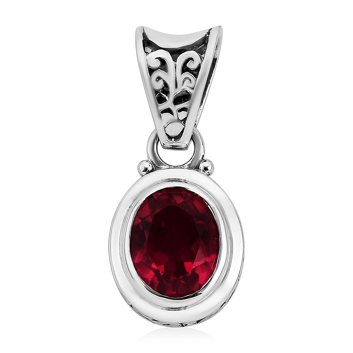 Bali Legacy Rubellite Quartz (Triplet) Solitaire Pendant in Sterling Silver 3.00 ctw