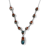 Aqua Terra Costa Quartz (Triplet) and White Zircon Y-Shape Necklace 18 Inches in Platinum Over Sterling Silver 18.85 ctw