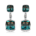 Aqua Terra Costa Quartz (Triplet) and White Zircon Dangling Earrings in Platinum Over Sterling Silver 12.60 ctw - Sticky add to cart bar
