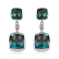 Aqua Terra Costa Quartz (Triplet) and White Zircon Dangling Earrings in Platinum Over Sterling Silver 12.60 ctw