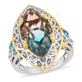 Aqua Terra Costa Quartz (Triplet) and Malgache Neon Apatite Ring in Vermeil YG and Platinum Over Sterling Silver 8.15 ctw - Sticky add to cart bar