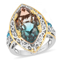 Aqua Terra Costa Quartz (Triplet) and Malgache Neon Apatite Ring in Vermeil YG and Platinum Over Sterling Silver 8.15 ctw