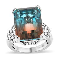 Aqua Terra Costa Quartz (Triplet) and Natural White Zircon Ring in Platinum Over Sterling Silver 14.65 ctw