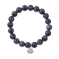 Black Labradorite Beaded Stretch Bracelet with Heart Charm in Sterling Silver 150.00 ctw - Sticky add to cart bar
