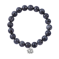 Black Labradorite Beaded Stretch Bracelet with Heart Charm in Sterling Silver 150.00 ctw