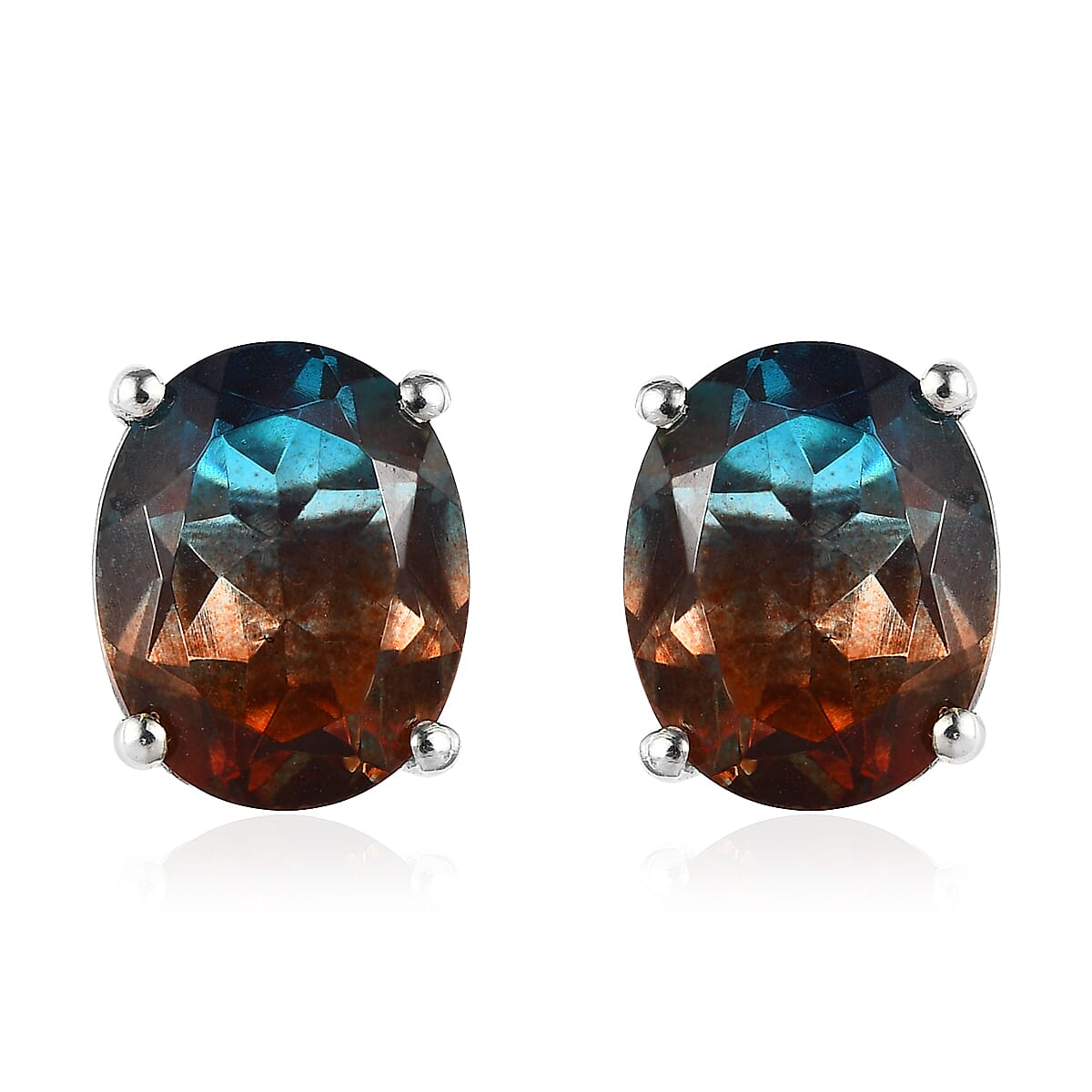 Aqua Terra Costa Quartz (Triplet) Solitaire Stud Earrings in Platinum Over Sterling Silver 4.50 ctw