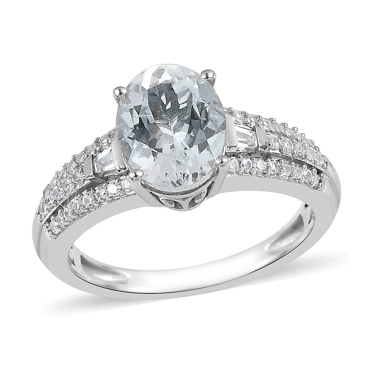 Premium Espirito Santo Aquamarine and Natural White Zircon Ring in Platinum Over Sterling Silver 2.15 ctw
