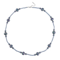 Tahitian Color Shell Pearl, Midnight Blue Color Glass Beaded Necklace (28-30 Inches) in Silvertone