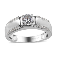 Premium Mangoro Aquamarine, White Zircon Men's Ring in Platinum Over Sterling Silver (Size 13.0) 1.10 ctw