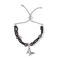 Natural Thai Black Spinel and Peacock Pearl Bolo Bracelet with Butterfly Charm in Stainless Steel 13.45 ctw
