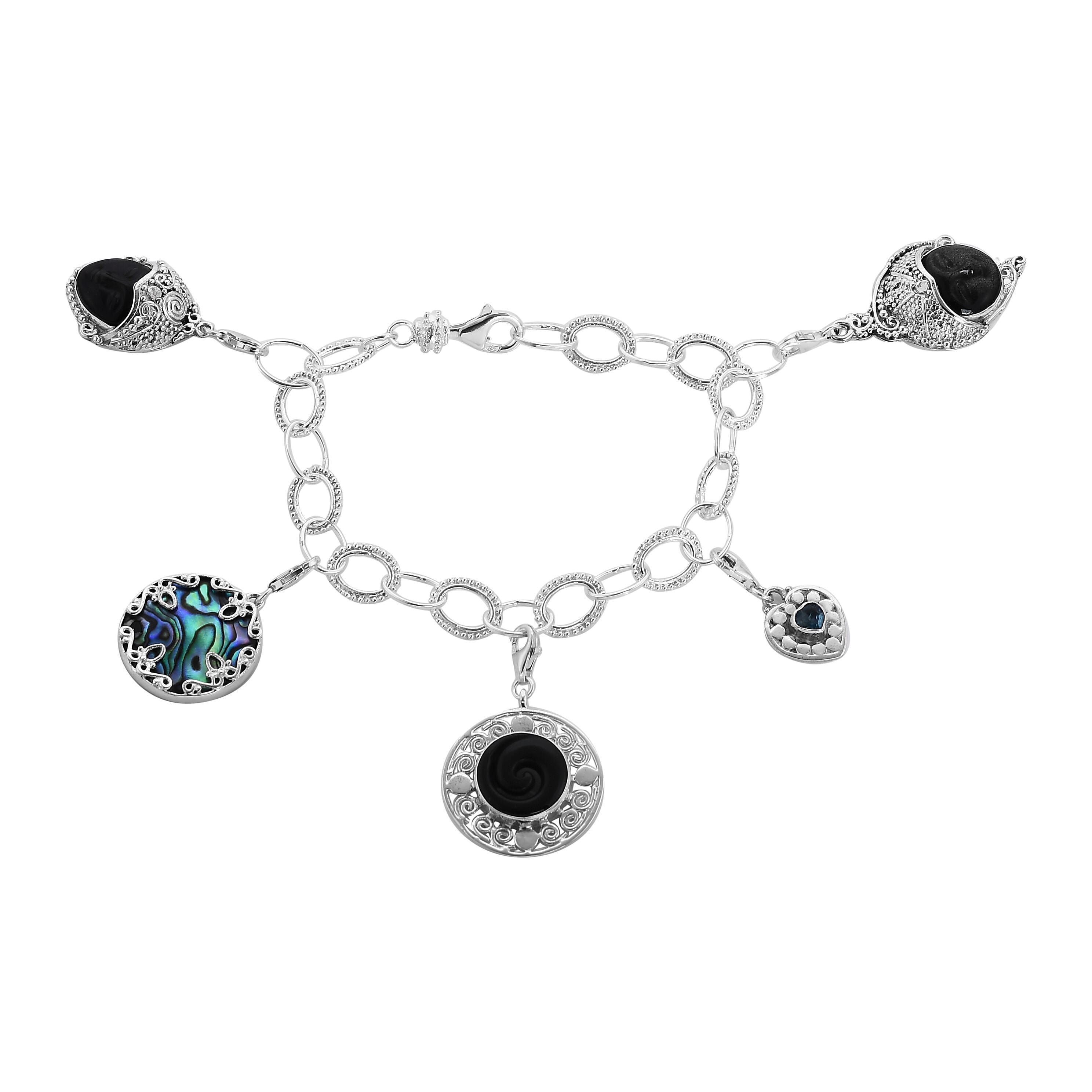 Sajen Silver Rainbow Obsidian and Multi Gemstone Bracelet in Sterling Silver (7.25 In) 13.20 ctw
