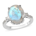 Premium Rainbow Moonstone and Diamond Ring in Platinum Over Sterling Silver (Size 10.0) 4.65 ctw - Sticky add to cart bar