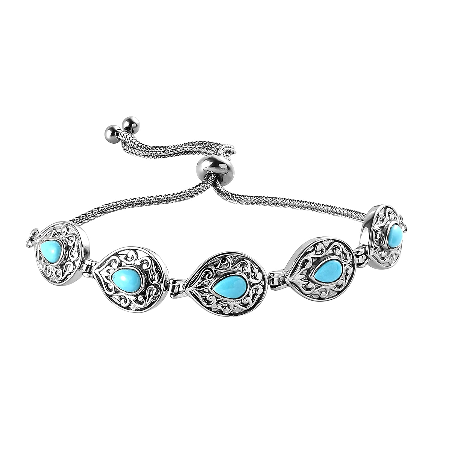 Sleeping Beauty Turquoise Bolo Bracelet in Stainless Steel 2.10 ctw