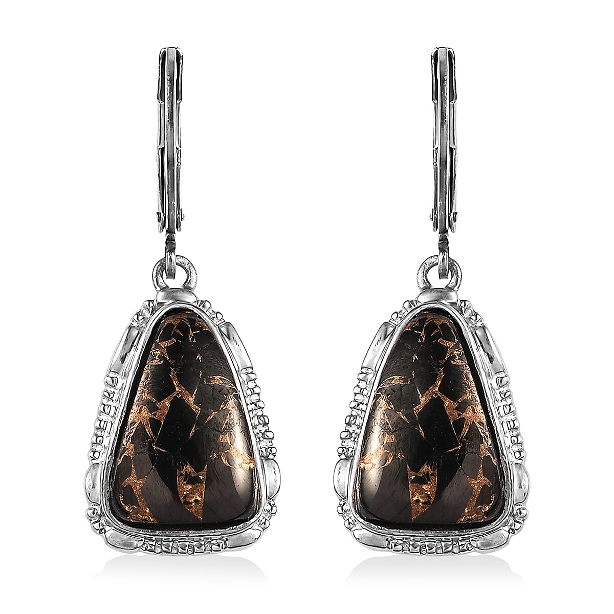 Artisan Crafted Matrix Silver Shungite Lever Back Earrings in Platinum Over Copper and Stainless Steel 7.35 ctw , Tarnish-Free, Waterproof, Sweat Proof Jewelry