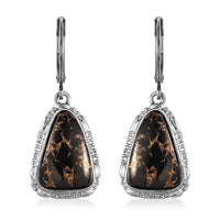 Artisan Crafted Matrix Silver Shungite Lever Back Earrings in Platinum Over Copper and Stainless Steel 7.35 ctw , Tarnish-Free, Waterproof, Sweat Proof Jewelry