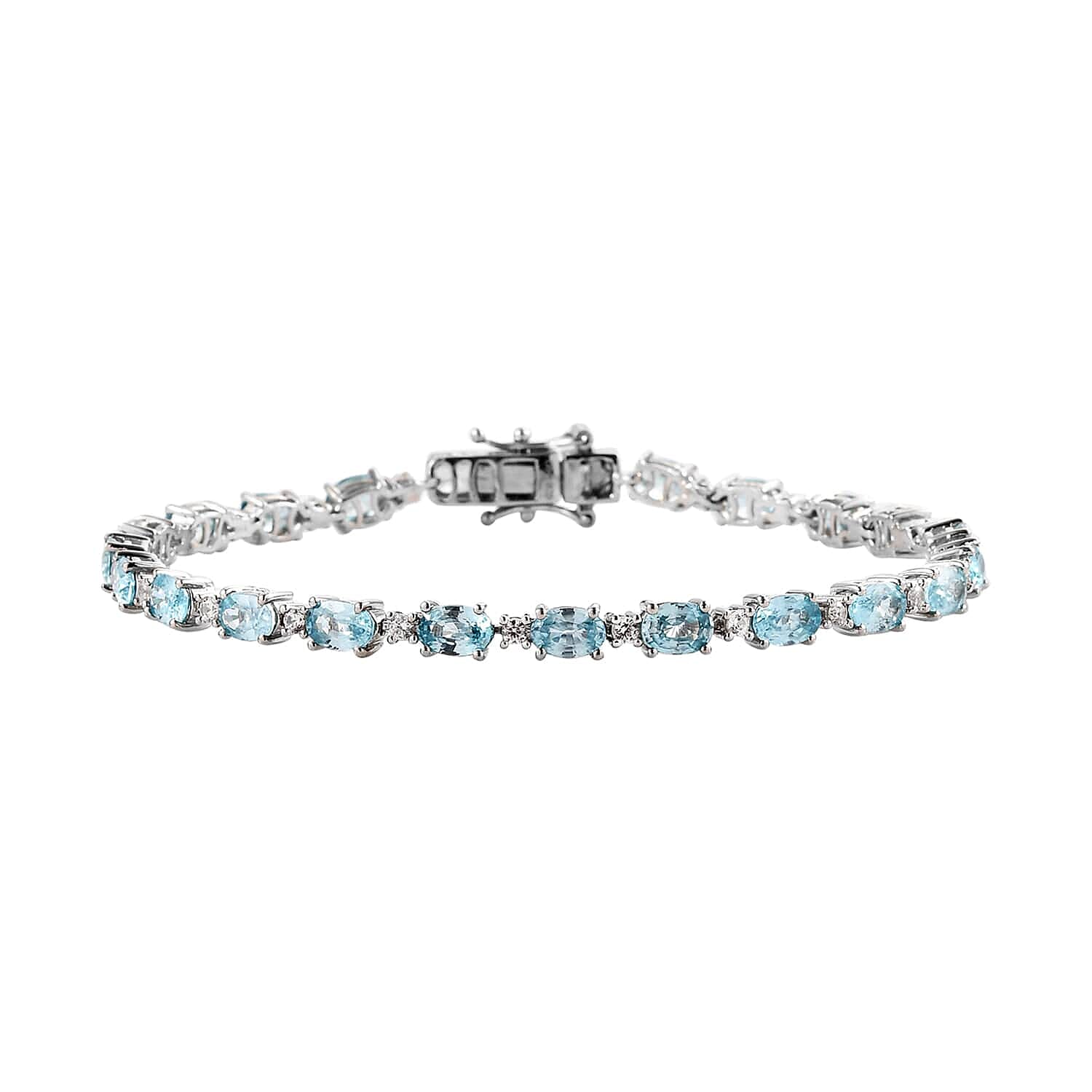 Cambodian Blue Zircon and Natural White Zircon Tennis Bracelet in Platinum Over Sterling Silver (6.50 In) 9.60 Grams 15.60 ctw (Delivery in 5-7 Business Days)