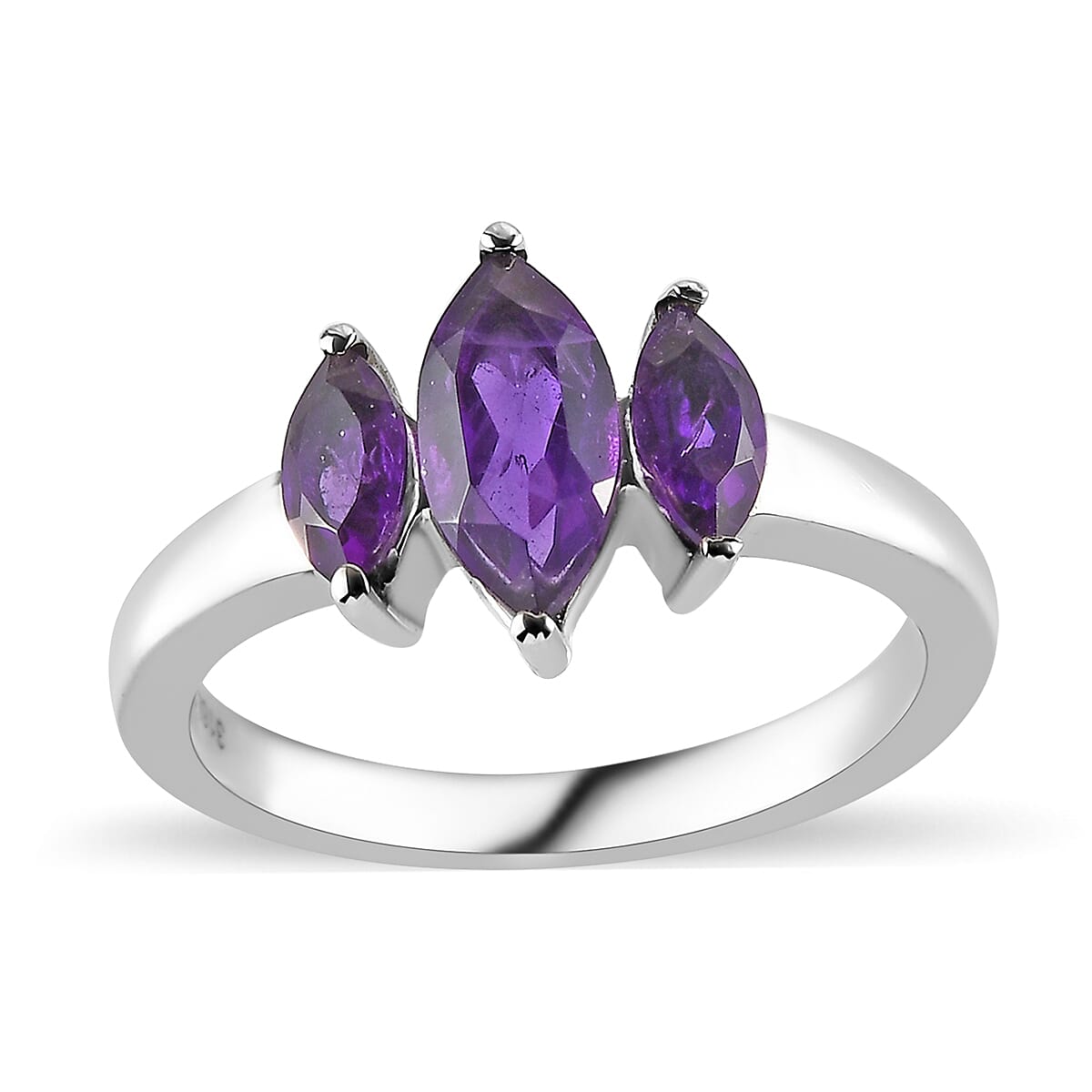 Amethyst 3 Stone Ring in Stainless Steel 1.25 ctw