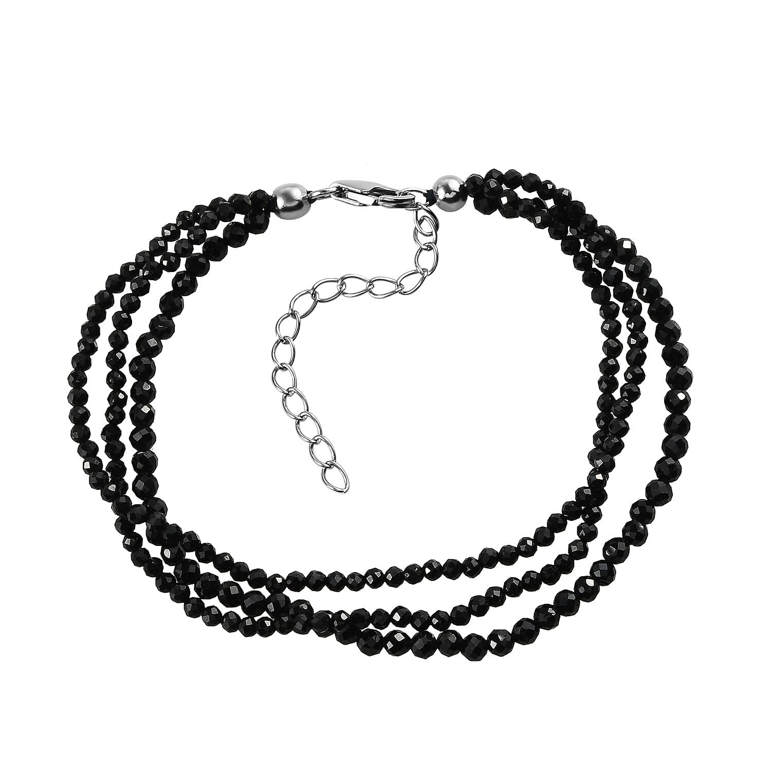 Thai Black Spinel Beaded Multi Strand Bracelet in Sterling Silver (7.25-9.25In) 30.00 ctw