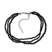 Thai Black Spinel Beaded Multi Strand Bracelet in Sterling Silver (7.25-9.25In) 30.00 ctw