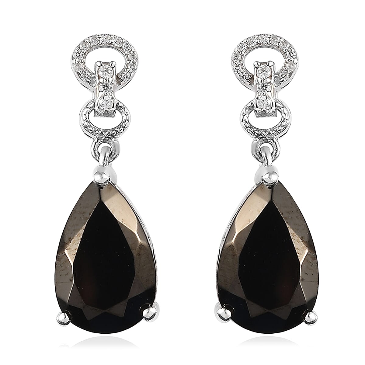 Elite Shungite and White Zircon Dangling Earrings in Platinum Over Sterling Silver 4.85 ctw