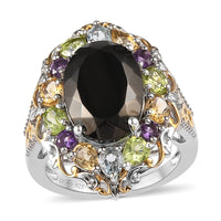 Elite Shungite and Multi Gemstone Cluster Ring in Vermeil YG and Platinum Over Sterling Silver 5.10 ctw