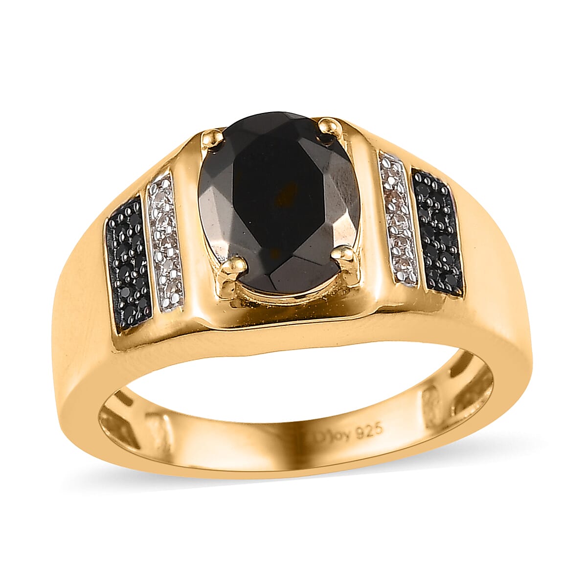 Elite Shungite and Multi Gemstone Men's Ring in Vermeil Yellow Gold Over Sterling Silver 1.90 ctw