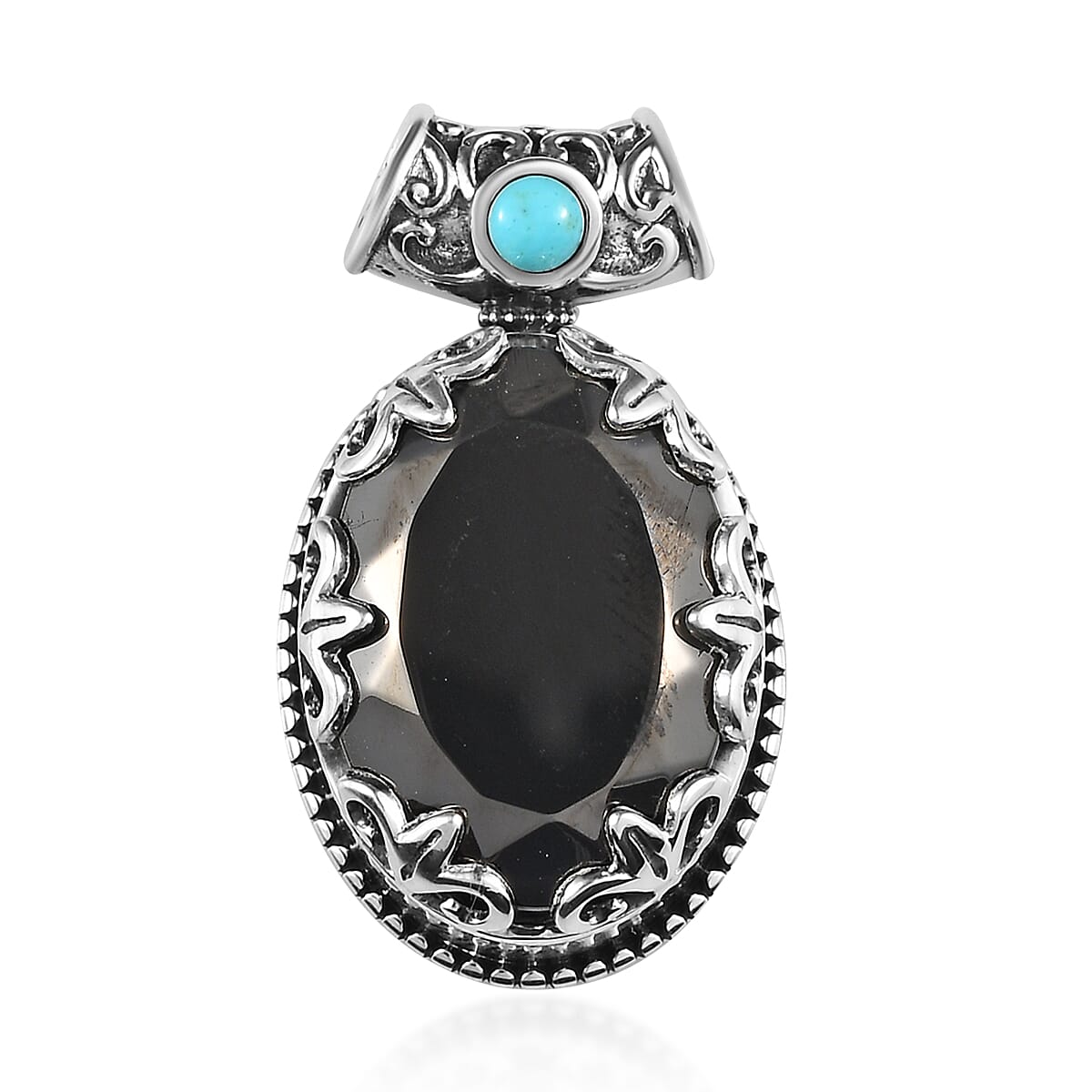 Artisan Crafted Elite Shungite and Sleeping Beauty Turquoise Pendant without Chain in Sterling Silver 8.75 ctw