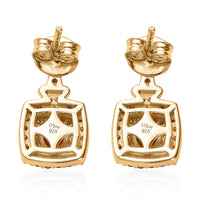 Orange and White Diamond Double Halo Earrings in Vermeil Yellow Gold Over Sterling Silver 1.00 ctw
