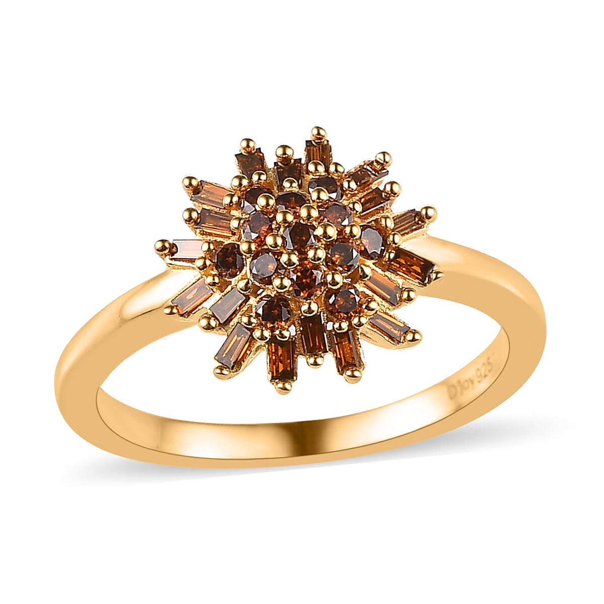 Orange Diamond Cluster Ring in Vermeil Yellow Gold Over Sterling Silver 0.50 ctw