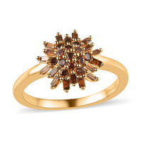 Orange Diamond Cluster Ring in Vermeil Yellow Gold Over Sterling Silver 0.50 ctw