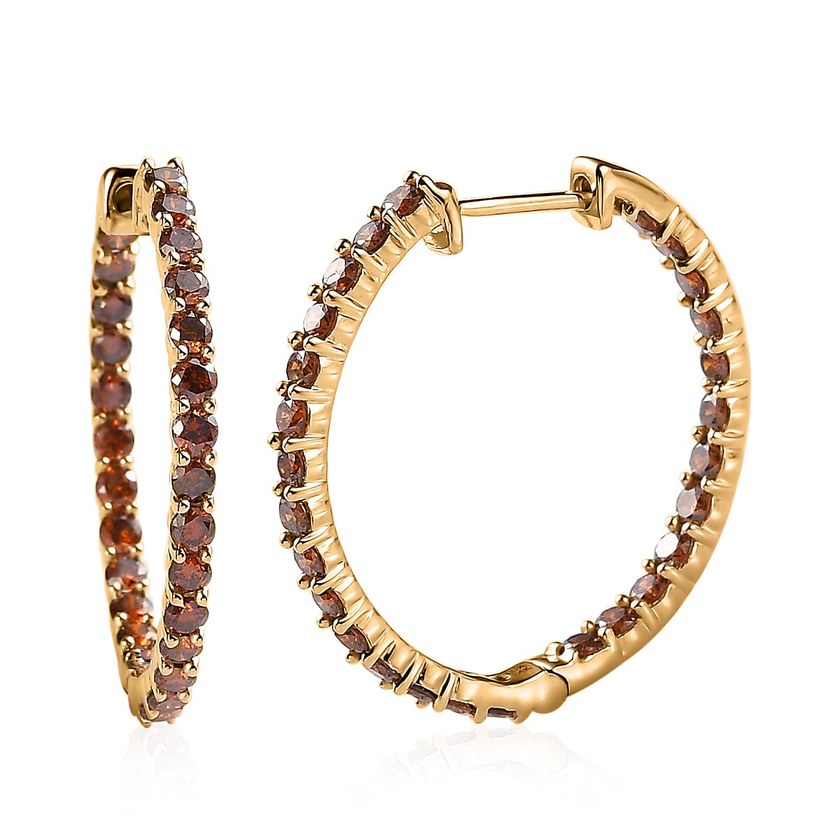 Luxoro 14K Yellow Gold Orange Diamond Hoop Earrings 2.00 ctw