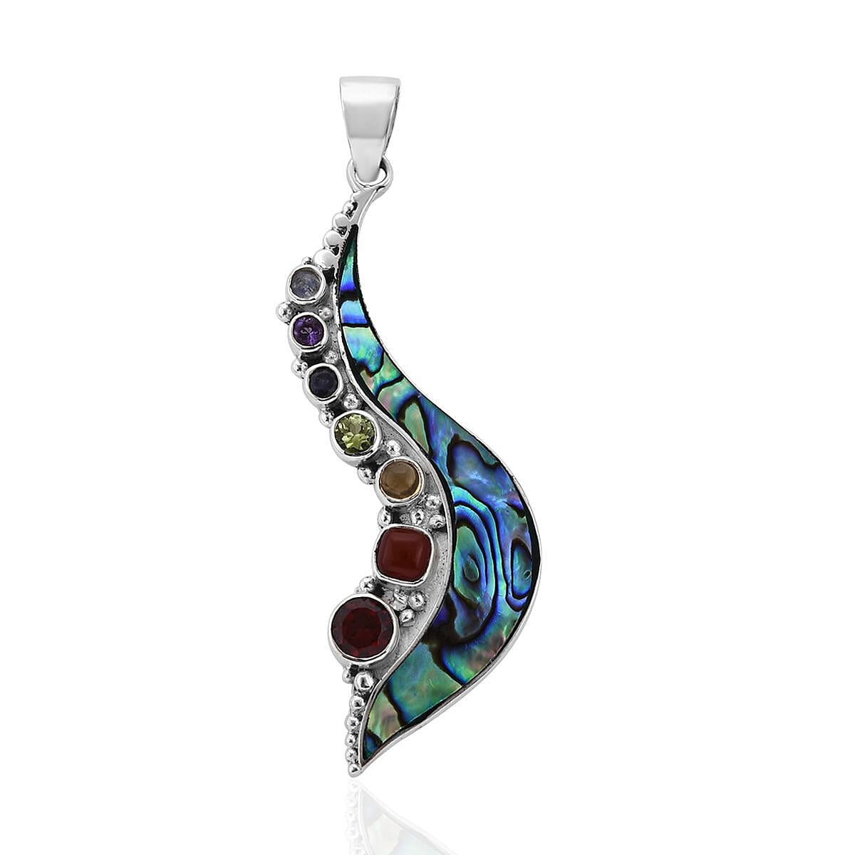 Sajen Silver Abalone Shell and Multi Gemstone Pendant in Sterling Silver 2.50 ctw