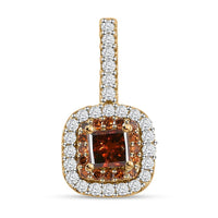 Luxoro 10K Yellow Gold Princess Cut Orange Diamond and White Diamond Double Halo Pendant 0.50 ctw