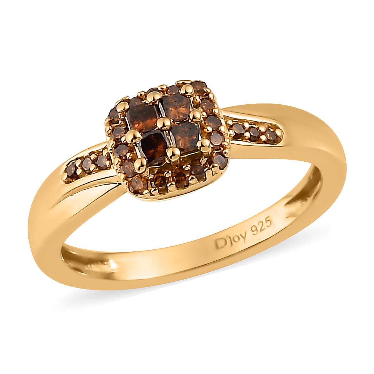 Princess Cut Orange Diamond (IR) Halo Ring in Vermeil YG Over Sterling Silver (Size 10.0) 0.33 ctw