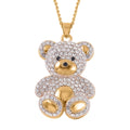 White Austrian Crystal, Black Glass Teddy Bear Necklace 29-31 Inches in Goldtone - Sticky add to cart bar