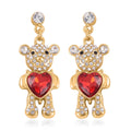 Red Glass, White and Black Austrian Crystal Teddy Bear Earrings in Goldtone - Sticky add to cart bar
