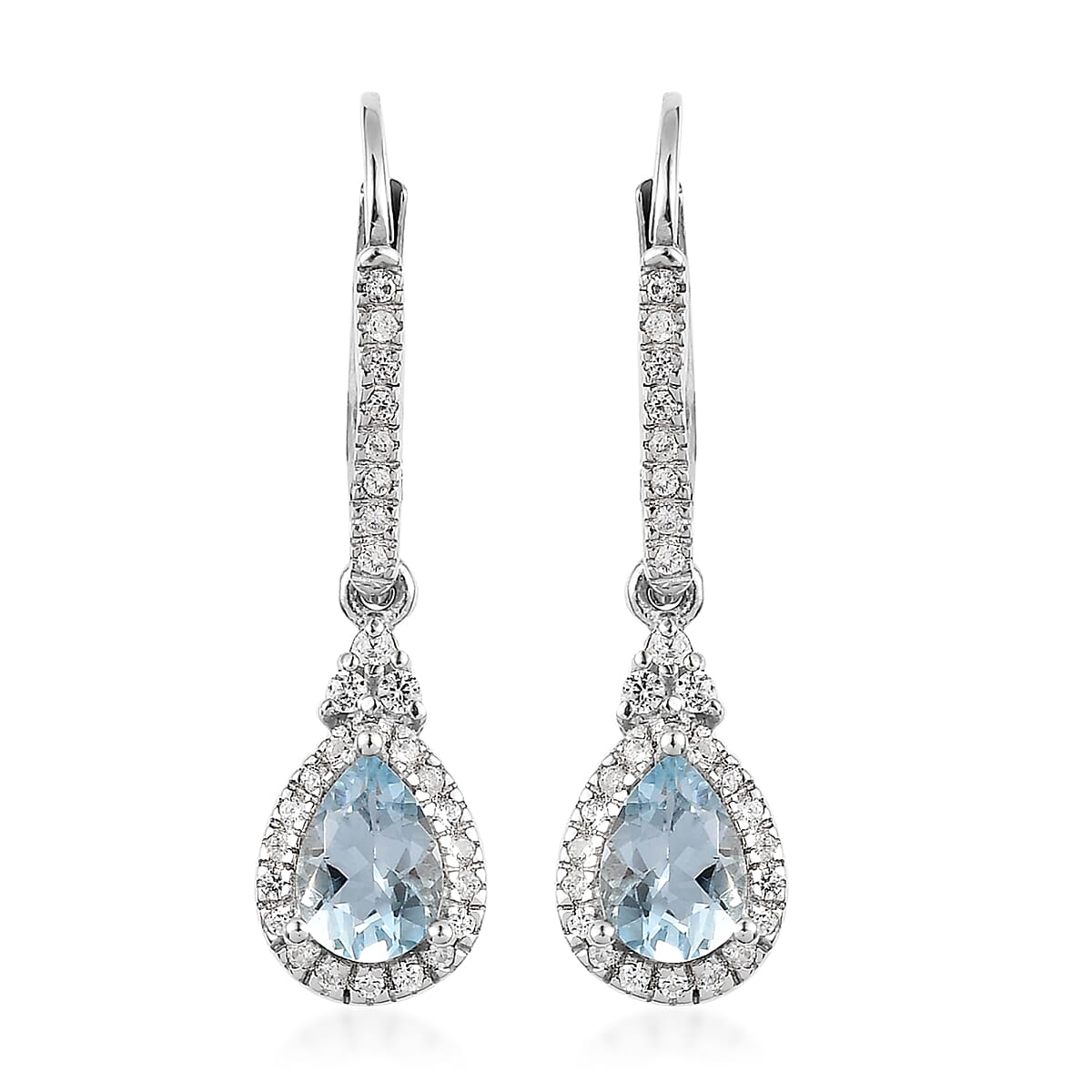Premium Mangoro Aquamarine and White Zircon Drop Earrings in Platinum Over Sterling Silver 1.65 ctw