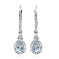 Premium Mangoro Aquamarine and White Zircon Drop Earrings in Platinum Over Sterling Silver 1.65 ctw